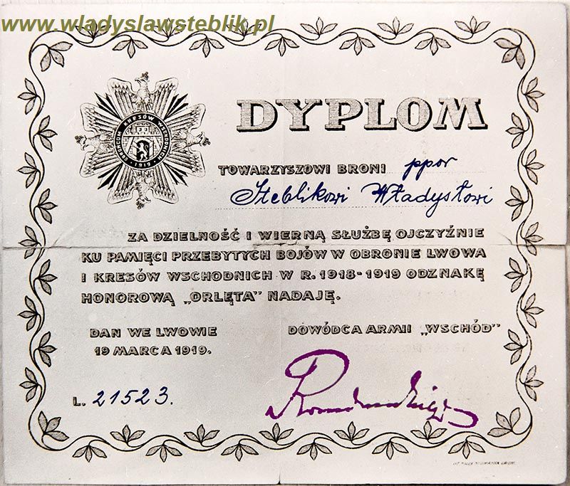 Dyplom-legitymacja odznaki pamiątkowej "Orlęta"